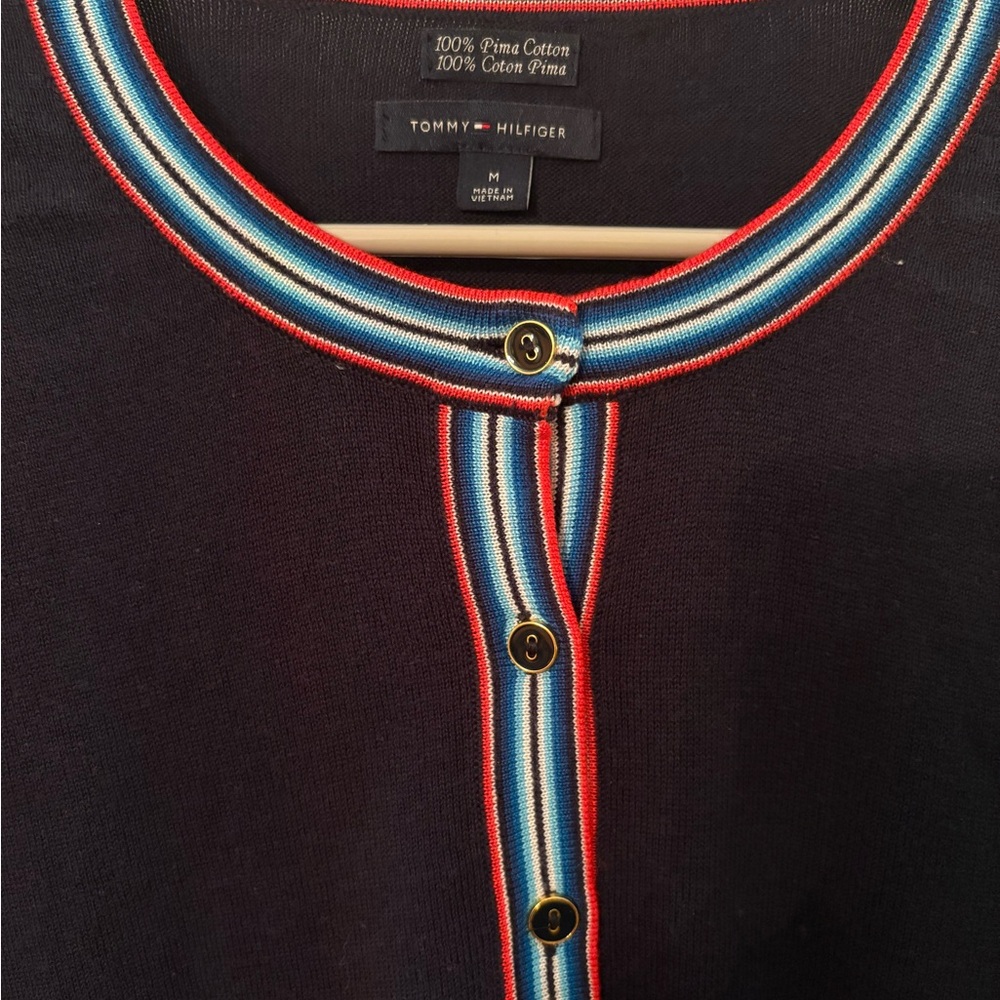 Tommy Hilfiger Women's Black Sweater with Red and Blue Trim
